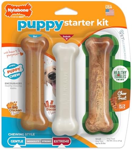 Nylabone Puppy Chew Puppy Starter Kit Dog Chew Toys & Treat, 3 Count, Small