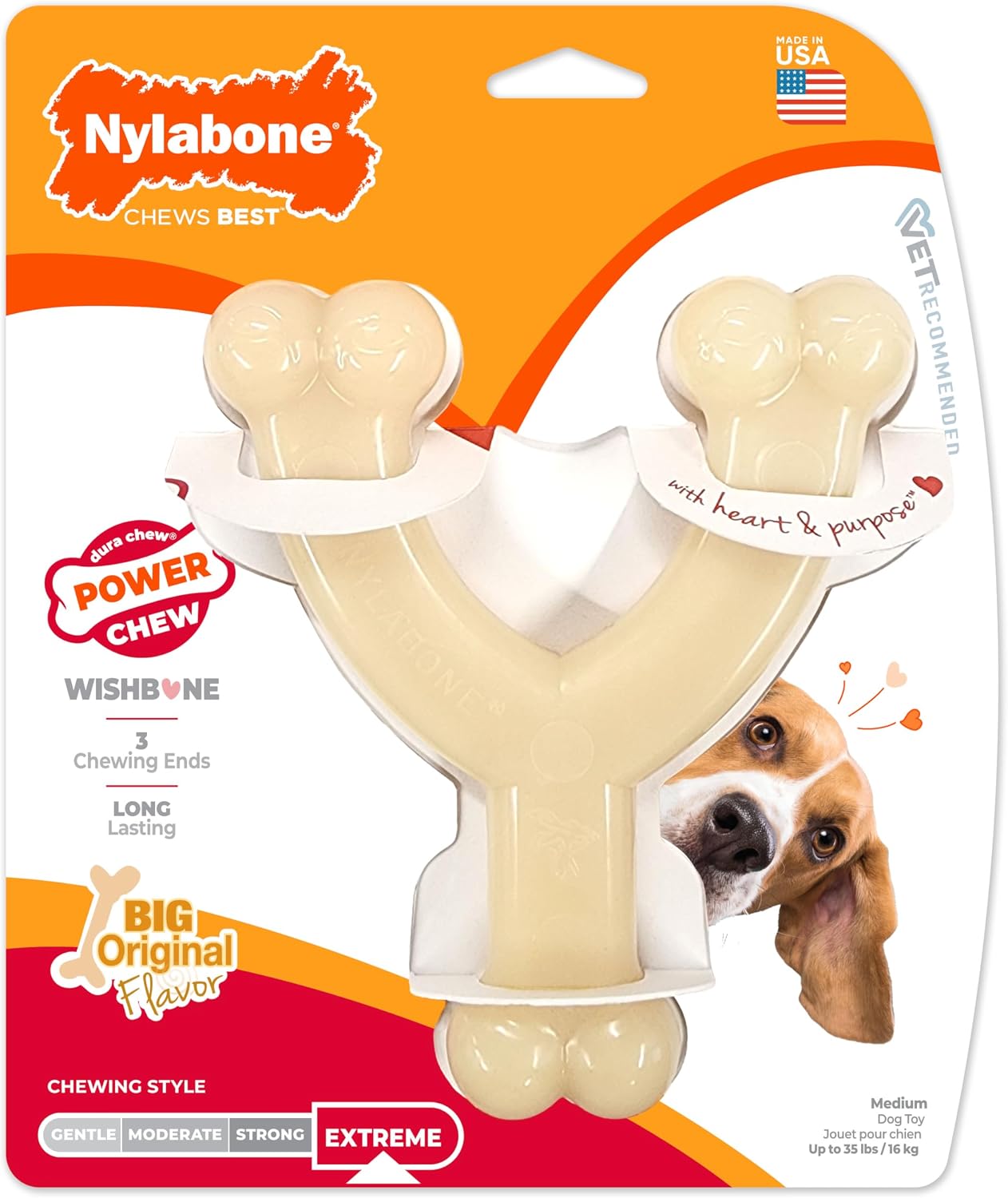 Nylabone Power Chew Wishbone Dog Chew Toy, Original Flavor, Medium
