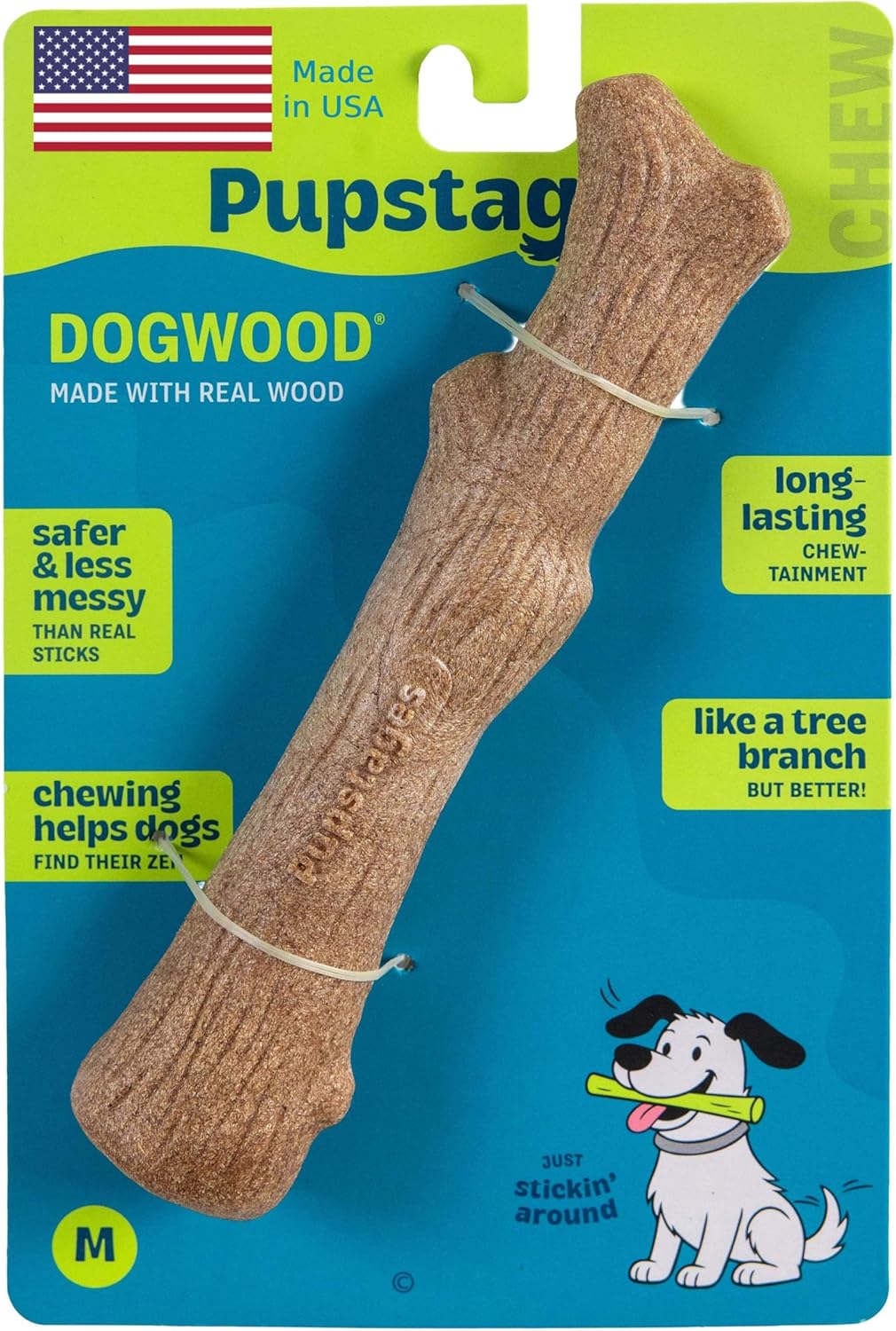 Pupstages Dogwood Stick Dog Chew Toy, Made in USA, Medium, 7.4"