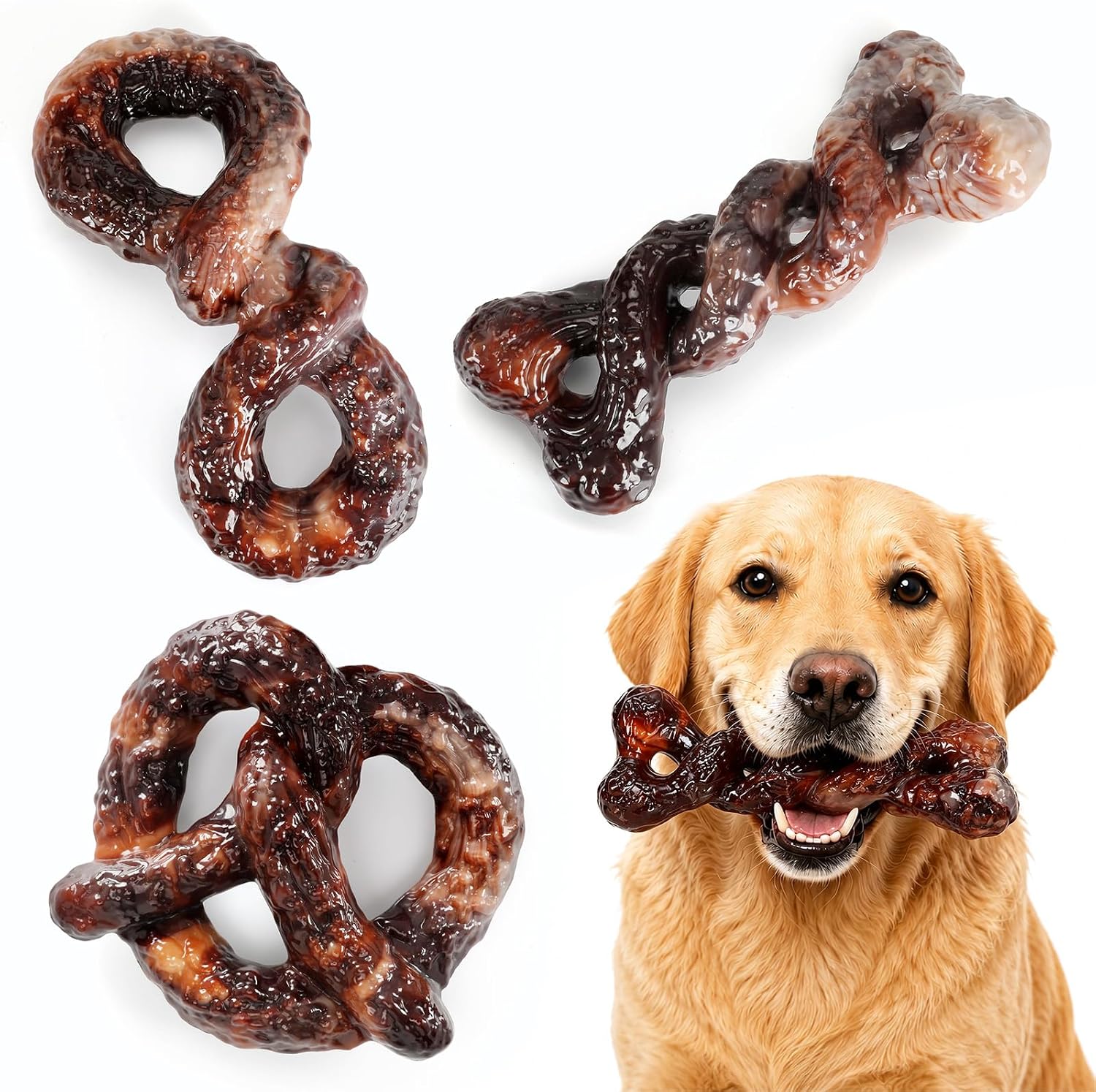 Dog Chew Toys for Aggressive Chewers, 3 Pack Bacon Flavored Tough Nylon Bones