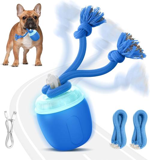 Interactive Dog Toys, Automatic Moving and Rolling Dogs Toy with Rope for Medium/Large Dogs, Interactive Dog Ball to Keep Them Busy(Blue)